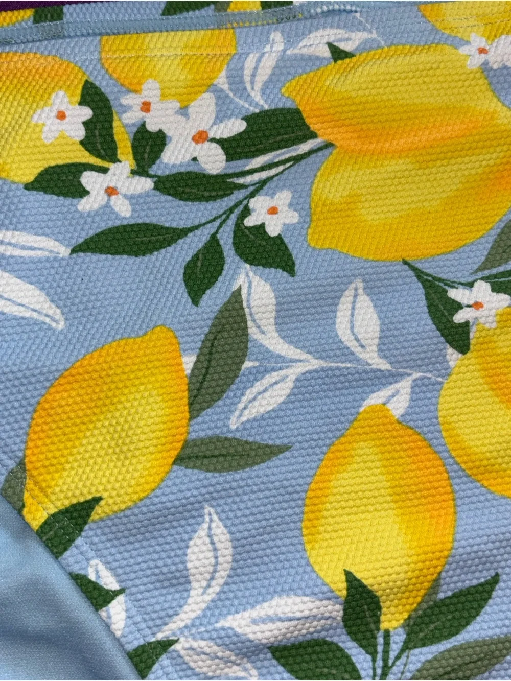 Time and Tru Light Blue & Yellow Lemon Print Tie-Shoulder Bikini